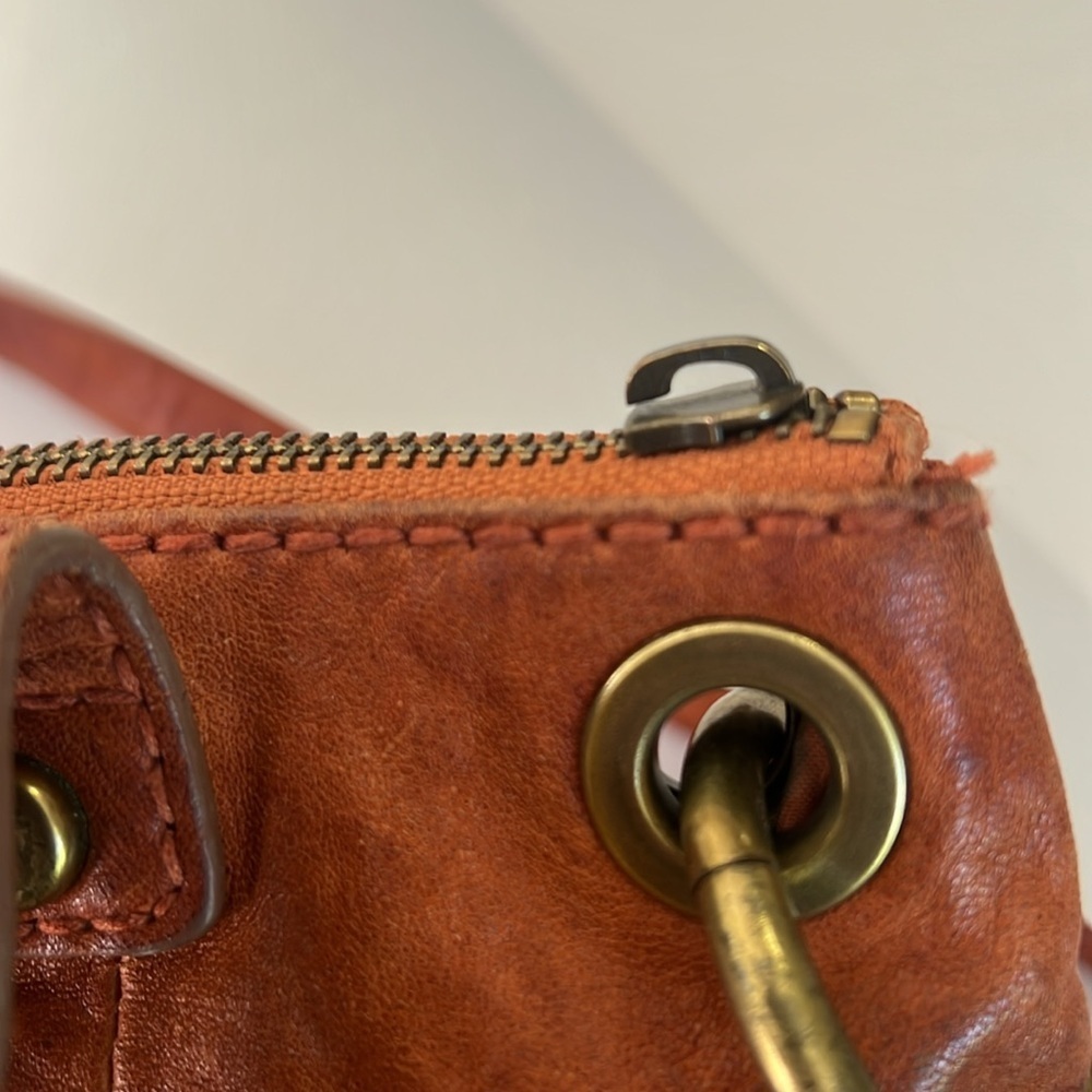 Fossil Vintage Leather Satchel Tote Shoulder Bag Brown Orange Distressed - Picture 10 of 14